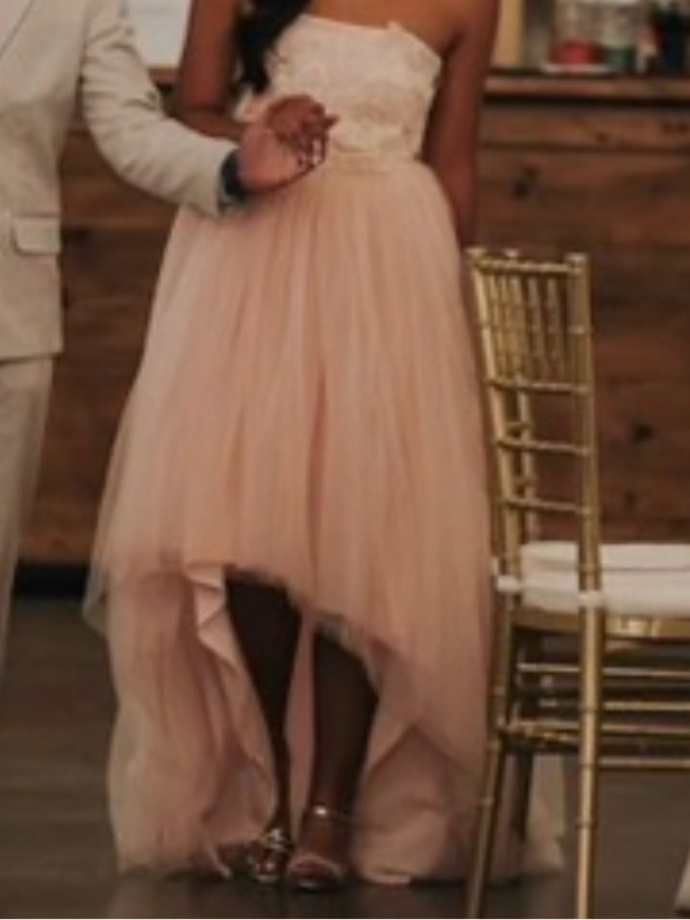 Lulu's Blush Pink Floral Appliqué Tulle Prom Dress